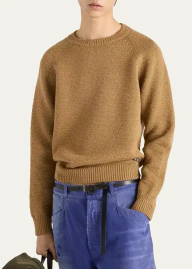 Prada Men's Boxy-Fit Wool Knit Crewneck Sweater | Thumbnail 4
