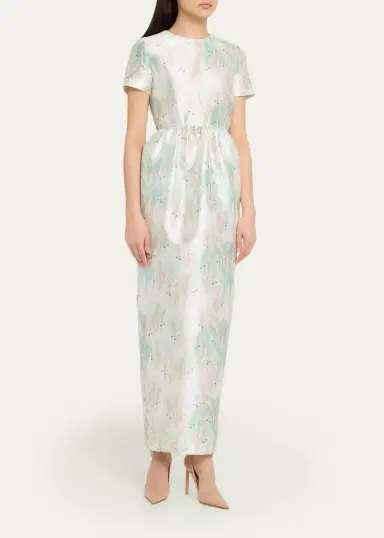 BERNADETTE Lexi Floral Satin Empire-Waist Column Maxi Dress | Thumbnail 8