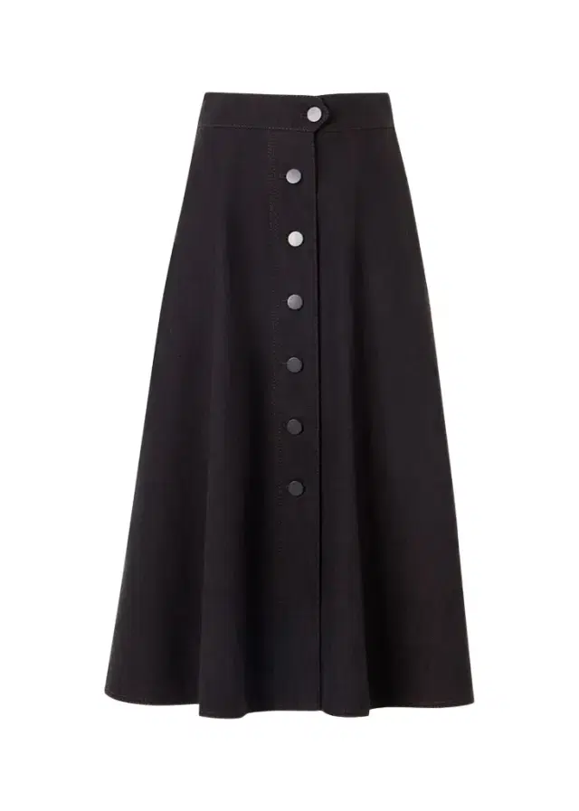 Akris punto Button-Front Cotton Denim Midi Skirt