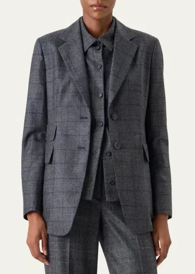 Akris Arie Prince of Whales Wool Flannel Single-Breasted Jacket | Thumbnail 4
