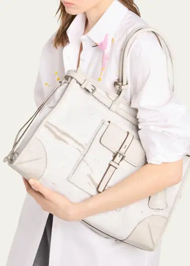 Prada Bonnie Extra-Large Printed Linen & Leather Shoulder Bag | Thumbnail 2 Prada Bonnie Extra-Large Printed Linen & Leather Shoulder Bag | Thumbnail 2