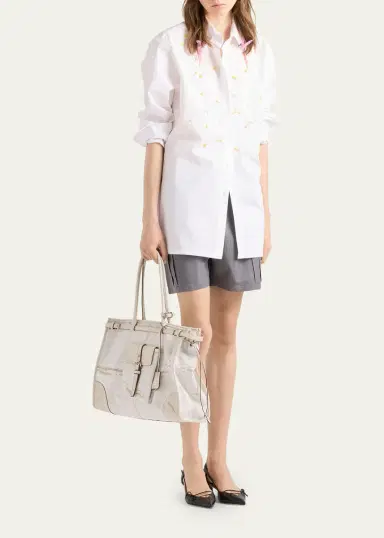 Prada Bonnie Extra-Large Printed Linen & Leather Shoulder Bag | Thumbnail 4 Prada Bonnie Extra-Large Printed Linen & Leather Shoulder Bag | Thumbnail 4