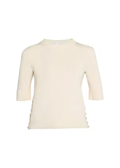 Oscar de la Renta Short-Sleeve Button-Side Crewneck Sweater | Thumbnail 1 Oscar de la Renta Short-Sleeve Button-Side Crewneck Sweater | Thumbnail 1