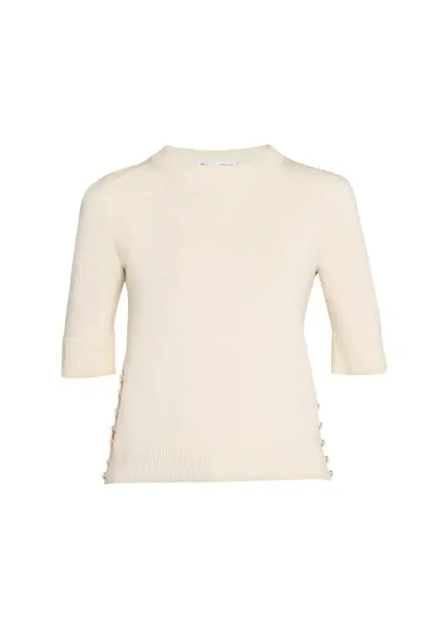 Oscar de la Renta Short-Sleeve Button-Side Crewneck Sweater