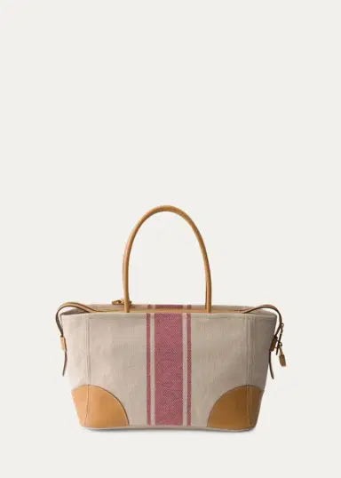 Prada Striped Canvas Leather-Trim Tote Bag | Thumbnail 2 Prada Striped Canvas Leather-Trim Tote Bag | Thumbnail 2