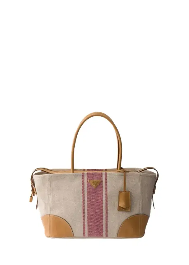 Prada Striped Canvas Leather-Trim Tote Bag