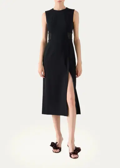 Akris Sleeveless Lace-Inset Wool Double-Face Midi Dress | Thumbnail 2