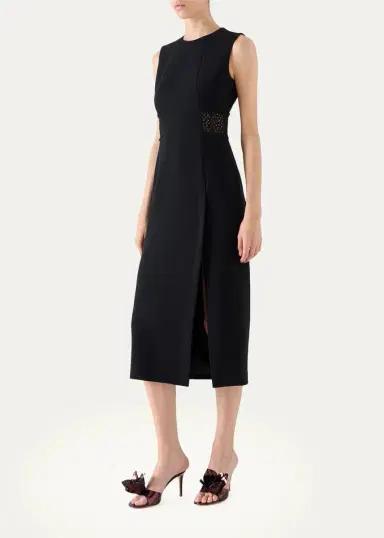 Akris Sleeveless Lace-Inset Wool Double-Face Midi Dress | Thumbnail 3