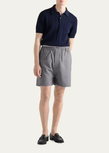 Prada Men's Coton Pointelle Knit Polo Shirt | Thumbnail 2