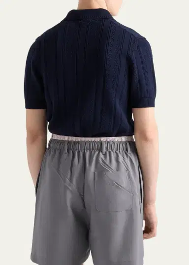 Prada Men's Coton Pointelle Knit Polo Shirt | Thumbnail 3