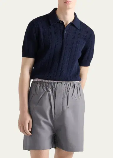 Prada Men's Coton Pointelle Knit Polo Shirt | Thumbnail 4