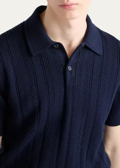 Prada Men's Coton Pointelle Knit Polo Shirt | Thumbnail 5