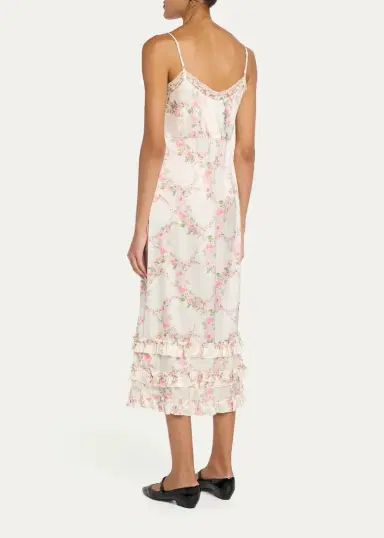 Simone Rocha Floral Satin Tiered Ruffle Midi Slip Dress | Thumbnail 3 Simone Rocha Floral Satin Tiered Ruffle Midi Slip Dress | Thumbnail 3