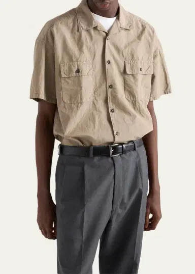 Prada Men's Cotton and Linen Short-Sleeve Shirt | Thumbnail 4