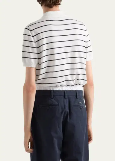 Prada Men's Cotton Knit Pinstripe Polo Shirt | Thumbnail 3 Prada Men's Cotton Knit Pinstripe Polo Shirt | Thumbnail 3