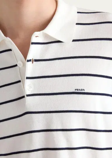 Prada Men's Cotton Knit Pinstripe Polo Shirt | Thumbnail 5 Prada Men's Cotton Knit Pinstripe Polo Shirt | Thumbnail 5