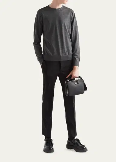 Prada Men's Wool-Stretch Tapered Leg Pants | Thumbnail 2 Prada Men's Wool-Stretch Tapered Leg Pants | Thumbnail 2