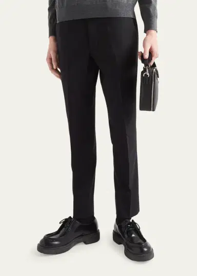 Prada Men's Wool-Stretch Tapered Leg Pants | Thumbnail 4 Prada Men's Wool-Stretch Tapered Leg Pants | Thumbnail 4