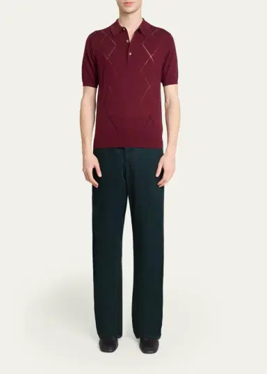 Dries Van Noten Men's Cotton Argyle Wool Polo | Thumbnail 2 Dries Van Noten Men's Cotton Argyle Wool Polo | Thumbnail 2