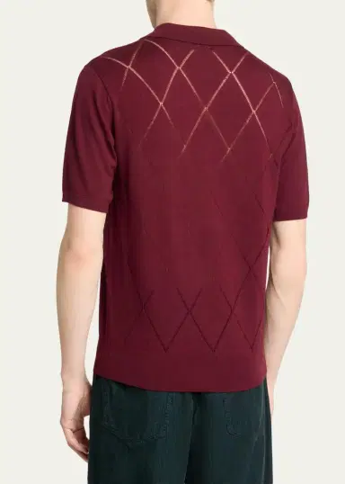 Dries Van Noten Men's Cotton Argyle Wool Polo | Thumbnail 3 Dries Van Noten Men's Cotton Argyle Wool Polo | Thumbnail 3
