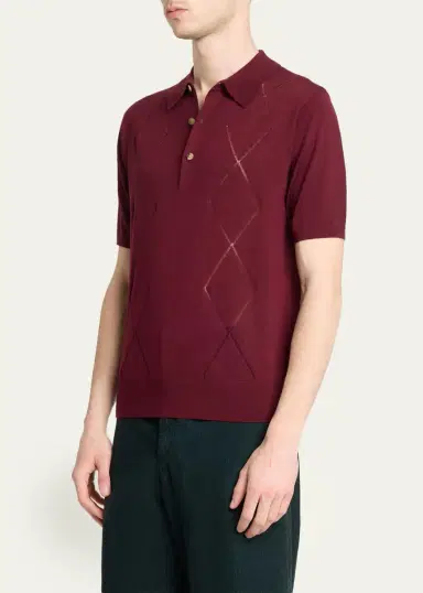 Dries Van Noten Men's Cotton Argyle Wool Polo | Thumbnail 4 Dries Van Noten Men's Cotton Argyle Wool Polo | Thumbnail 4