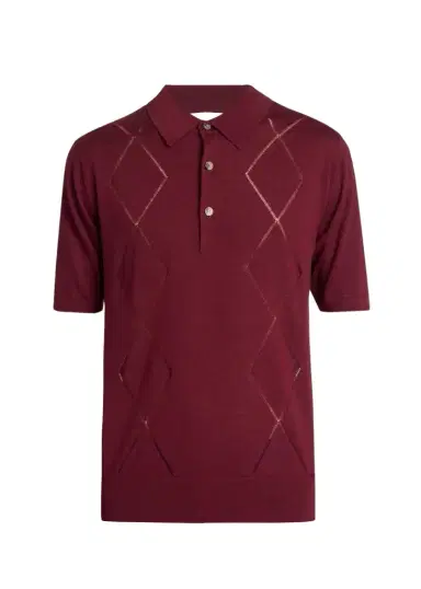 Dries Van Noten Men's Cotton Argyle Wool Polo | Thumbnail 1 Dries Van Noten Men's Cotton Argyle Wool Polo | Thumbnail 1