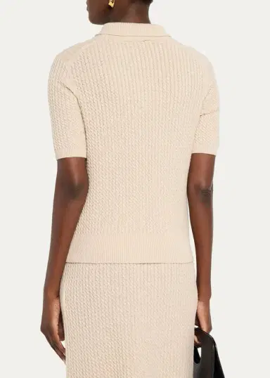 Lafayette 148 New York Cable-Knit Cashmere Polo Sweater | Thumbnail 3