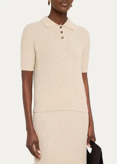 Lafayette 148 New York Cable-Knit Cashmere Polo Sweater | Thumbnail 4