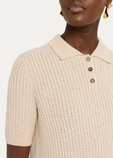 Lafayette 148 New York Cable-Knit Cashmere Polo Sweater | Thumbnail 5