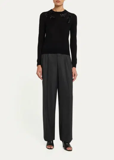 Carolina Herrera Embroidered Wool & Silk-Blend Long-Sleeve Sweater | Thumbnail 2 Carolina Herrera Embroidered Wool & Silk-Blend Long-Sleeve Sweater | Thumbnail 2