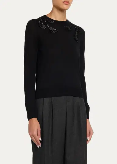 Carolina Herrera Embroidered Wool & Silk-Blend Long-Sleeve Sweater | Thumbnail 4 Carolina Herrera Embroidered Wool & Silk-Blend Long-Sleeve Sweater | Thumbnail 4