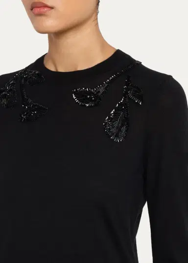 Carolina Herrera Embroidered Wool & Silk-Blend Long-Sleeve Sweater | Thumbnail 5 Carolina Herrera Embroidered Wool & Silk-Blend Long-Sleeve Sweater | Thumbnail 5
