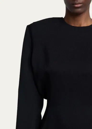 Stella McCartney Long-Sleeve Belted Faux-Fur Peplum Midi Dress | Thumbnail 5