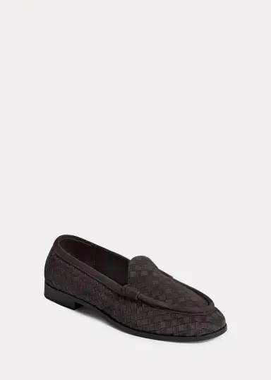 Bottega Veneta Men's Silenzio Intrecciato Suede Moc-Toe Loafers | Thumbnail 3 Bottega Veneta Men's Silenzio Intrecciato Suede Moc-Toe Loafers | Thumbnail 3