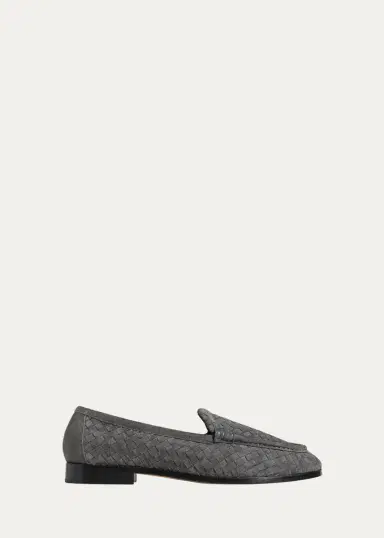 Bottega Veneta Men's Silenzio Intrecciato Suede Moc-Toe Loafers | Thumbnail 4 Bottega Veneta Men's Silenzio Intrecciato Suede Moc-Toe Loafers | Thumbnail 4