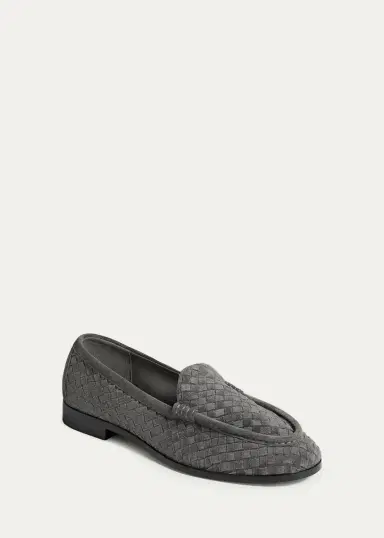 Bottega Veneta Men's Silenzio Intrecciato Suede Moc-Toe Loafers | Thumbnail 6 Bottega Veneta Men's Silenzio Intrecciato Suede Moc-Toe Loafers | Thumbnail 6