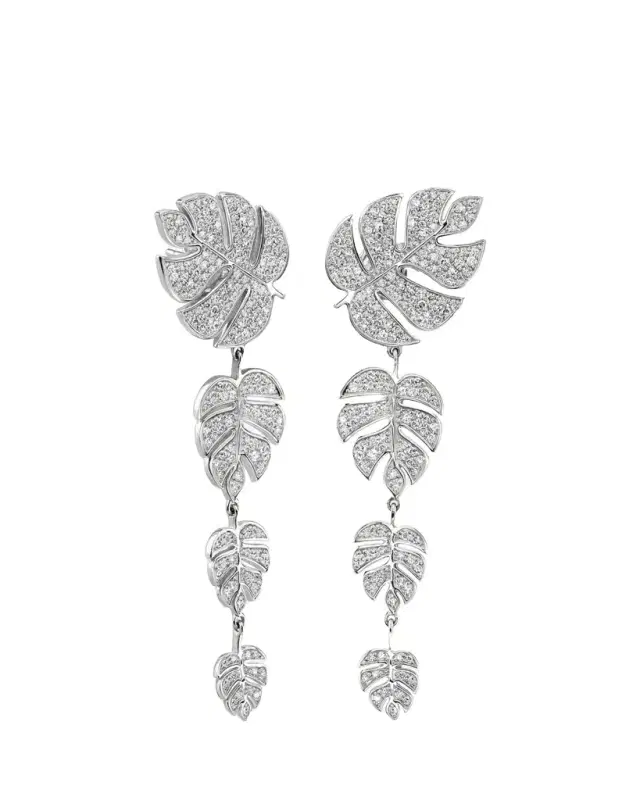 Sydney Evan 14K White Gold & Diamond Monstera Leaf Drop Earrings