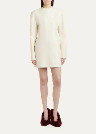 Bottega Veneta Long-Sleeve Cotton-Silk Toile Mini Dress | Thumbnail 2