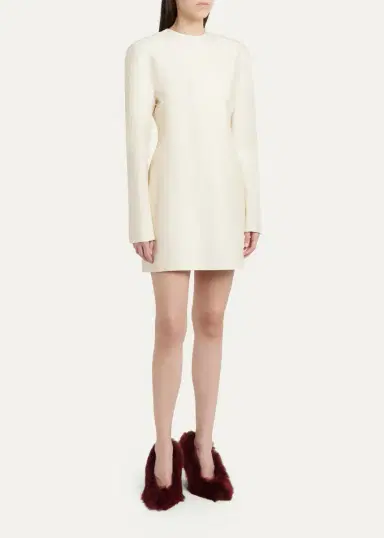 Bottega Veneta Long-Sleeve Cotton-Silk Toile Mini Dress | Thumbnail 4