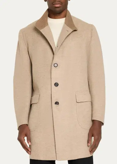 Cesare Attolini Men's Cashmere Flap-Pocket Carcoat | Thumbnail 4