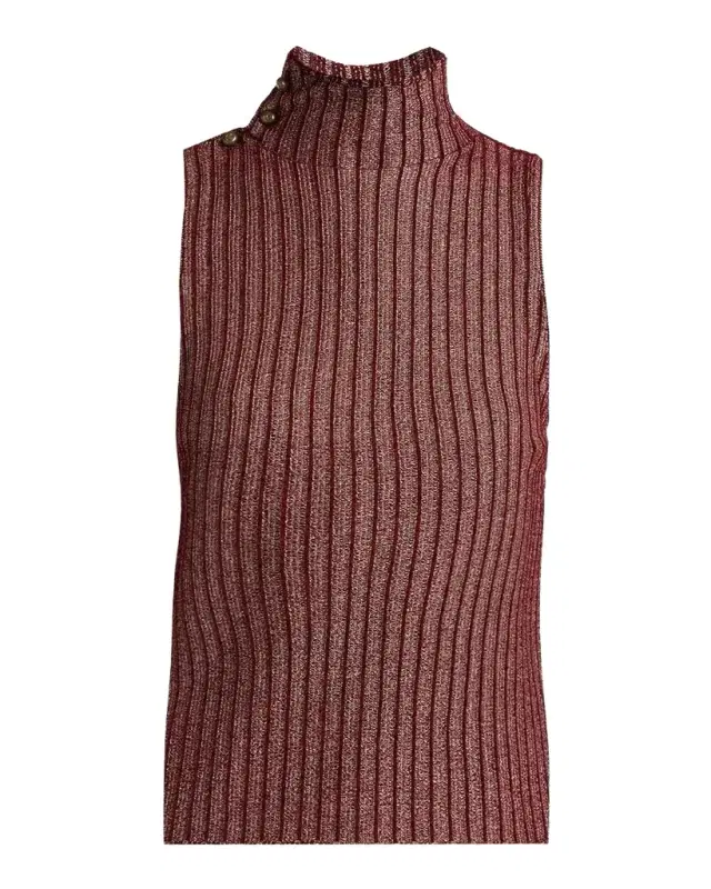 Giorgio Armani Button Turtleneck Rib Knit Tank Top