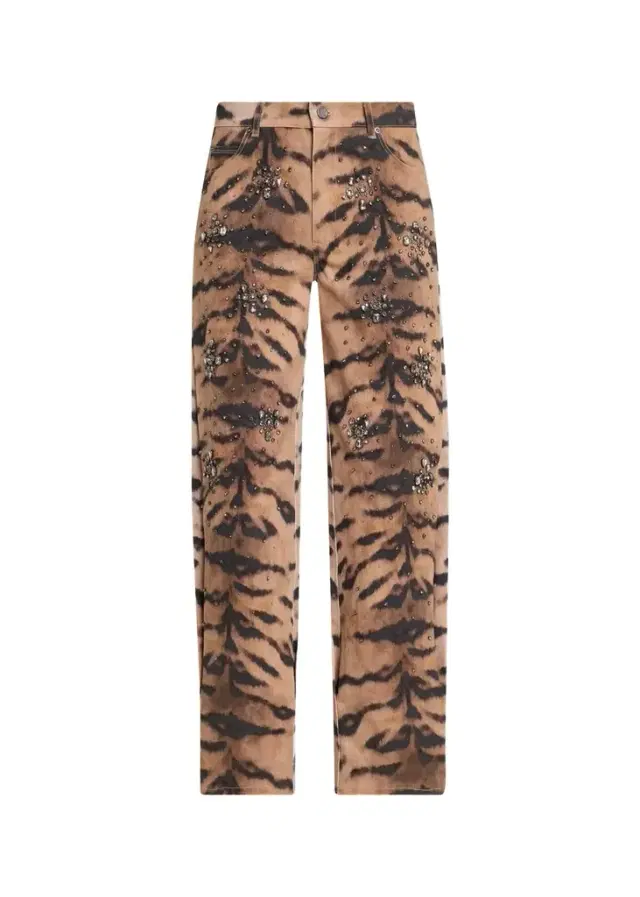Kobi Halperin Kaeli Crystal Tiger-Print Denim Pants