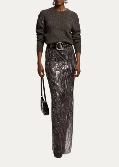 Ralph Lauren Collection Chain-Trim Cable Cashmere Sweater | Thumbnail 2