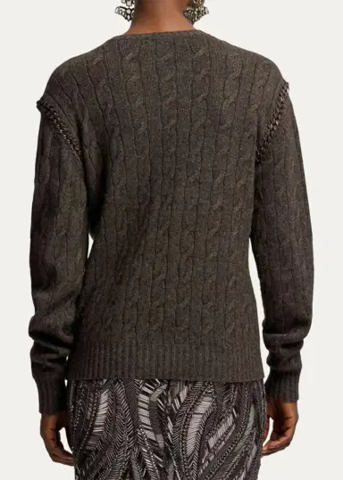 Ralph Lauren Collection Chain-Trim Cable Cashmere Sweater | Thumbnail 3