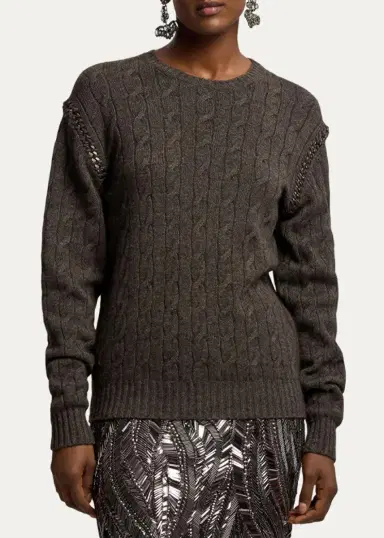 Ralph Lauren Collection Chain-Trim Cable Cashmere Sweater | Thumbnail 4
