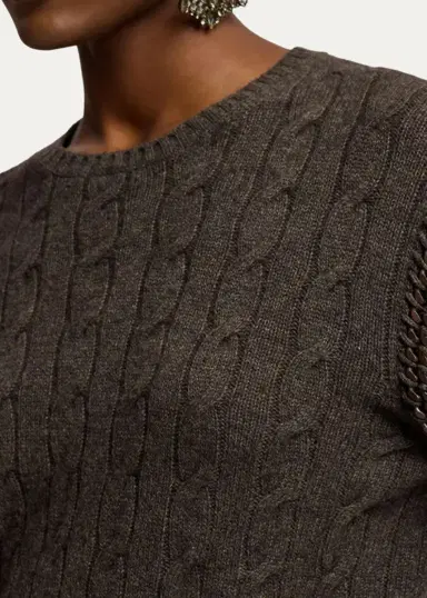 Ralph Lauren Collection Chain-Trim Cable Cashmere Sweater | Thumbnail 5