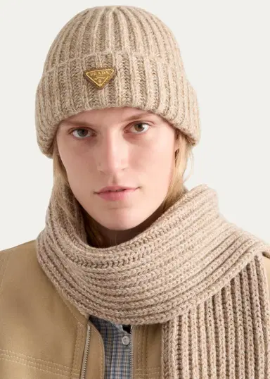 Prada Cashmere-Wool Rib Knit Beanie | Thumbnail 2 Prada Cashmere-Wool Rib Knit Beanie | Thumbnail 2