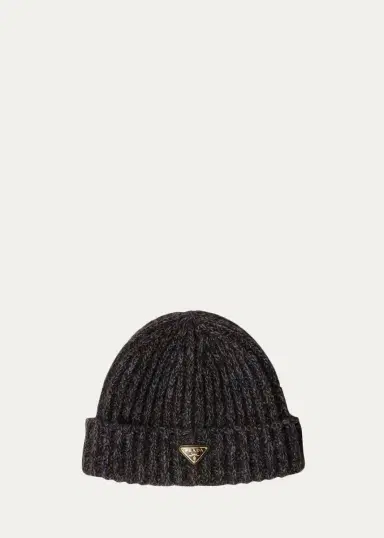 Prada Cashmere-Wool Rib Knit Beanie | Thumbnail 4 Prada Cashmere-Wool Rib Knit Beanie | Thumbnail 4