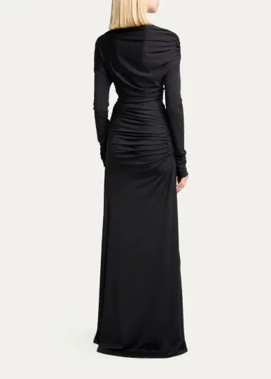 Victoria Beckham Draped Long-Sleeve Column Gown | Thumbnail 3 Victoria Beckham Draped Long-Sleeve Column Gown | Thumbnail 3