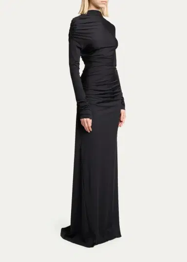 Victoria Beckham Draped Long-Sleeve Column Gown | Thumbnail 4 Victoria Beckham Draped Long-Sleeve Column Gown | Thumbnail 4